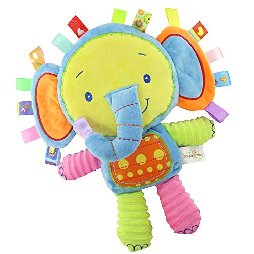 Image of StoHua Baby Tags Toy, Taggie Security Blanket Elephant Stuffed Toy, Baby Plush Sensory Tag Toy with Ribbons & Rattle,Baby Gifts for Newborns,Infant