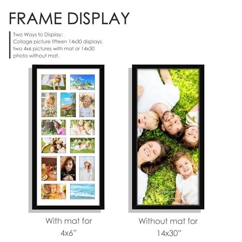 Image of DUENPY 14x30 Picture Frame 4x6 Collage Picture Frame Displays Fourteen 4x6 inch Photos Collage Wall Decor Wall Hanging Black