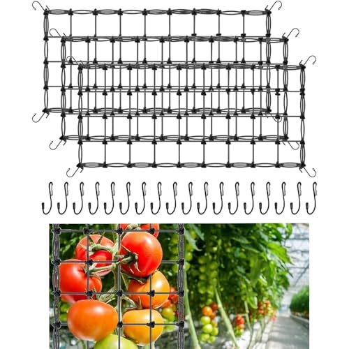 3 PCS Grow Tent Trellis Netting,2X4 Ft Elastic Plant Net with Steel Hooks,Trellis Net for Grow Tent,Stretchy Scrog Net Flexible Hydroponics Scrog Support for Gardening,Horticulture