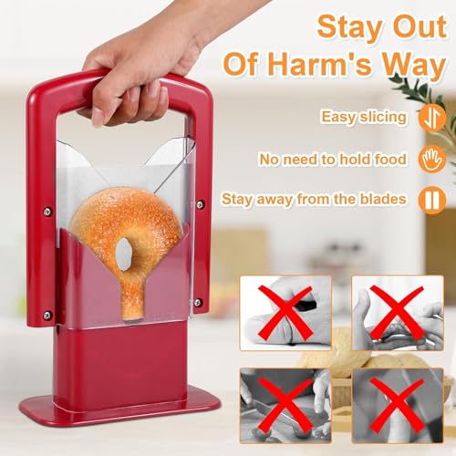 Bagel Slicer Non-Stick Bread Toast Blade Bagel Precision Cutter with Safety Shield and Safe Grip Multipurpose Safety Muffin Slicer for Bagels Toast Muffin Fruit and Vegetable(Red) - Image 5