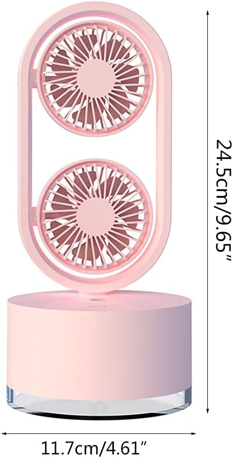 Double-Head Humidifying Spray Fan Adjustable For Head 360° Rechargeable Rotatable Personal Desk Fan For Home Office Laptop CPU Cooling Fan