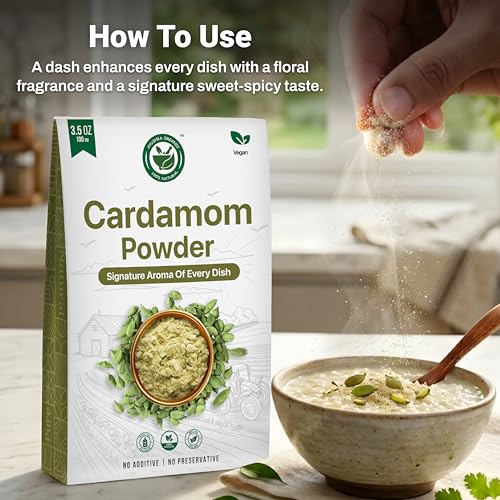AYUSHKA ORGANIC Green Cardamom Powder (Elaichi Powder) Organic Ground Cardamom 3.5 oz / 100g - image 3