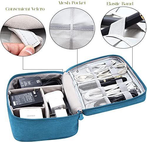 Image of House of Quirk Polyester Electronics Accessories Organizer Bag, Universal Carry Travel Gadget Bag For Cables, Plug And More, Perfect Size Fits For Pad Phone Charger Hard Disk - Light Blue