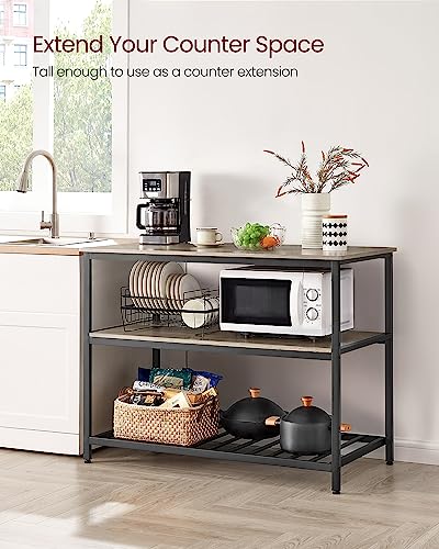Image of VASAGLE Kitchen Island with 3 Shelves, 47.2 Inches Width Kitchen Shelf with Large Worktop, Stable Steel Structure, Industrial, Easy to Assemble, Greige and Black UKKI001B02