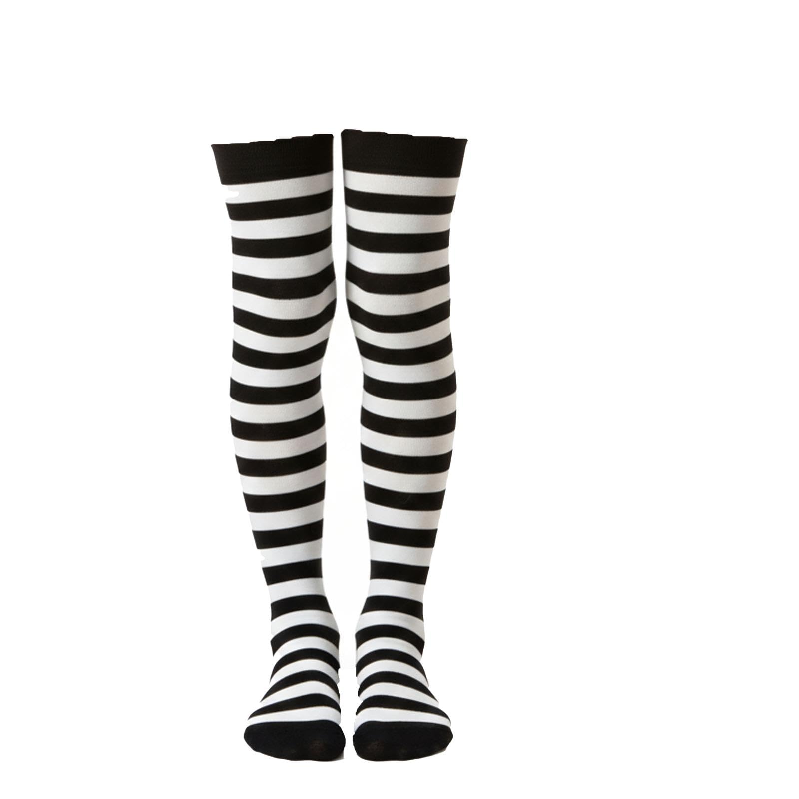 A2Z 4 Kids Girls Boys Striped Stockings Black & White Halloween Fancy Dress Accessory Over Knee - Stocking Striped Black & White 4-8