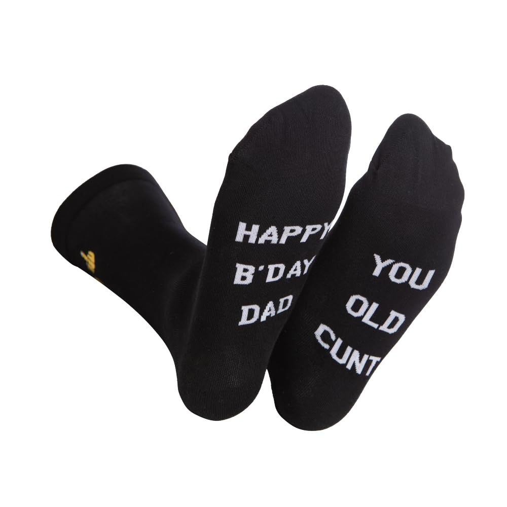 Rude Slogans Co Unisex Happy B'day Dad Rude Gifts For Men - Premium Quality Novelty Socks - Unique Humorous Gifts For Birthday- Cunt Socks With Rude Slogans (Combed Cotton, )
