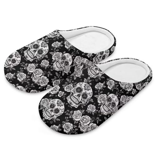 Skull Slippers for Women Skeleton Shoes for Men Fuzzy Slippers Halloween House Shoes Holiday Gifts