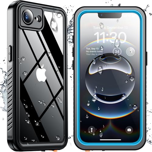 SPIDERCASE for iPhone 16e Case/iPhone 17e Case Waterproof Built-in Screen & Camera Lens Protector[IP68 Underwater] Full Body Protection Phone Case for iPhone 16e/iPhone 17e 6.1 Blue/Clear