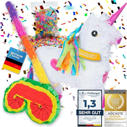 Pinata décoration de fête à remplir de bonbons pour anniversaire enfant mariage fête (Licorne + baguette & masque pour les yeux)