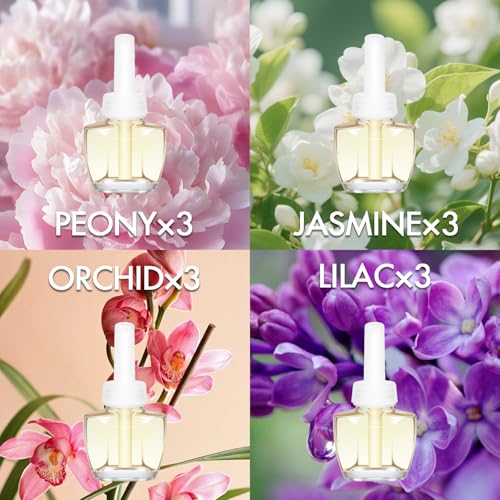 Image of Plug Ins Air Fresheners Refills, Summer Scents Wall Plug in Refill, 12ct | Peony, Jasmine, Orchid, Lilac, Compatible with Air Wick & Glade, Scented Oil Refills for Home, Bathroom, Bedroom, Office