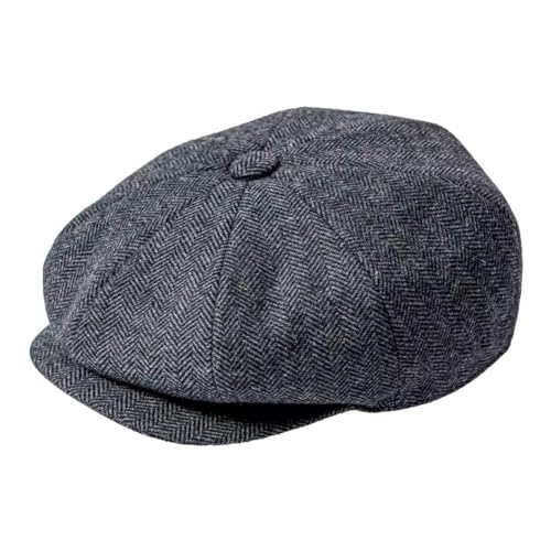 JANGOUL Men Wool Blend 8 Panel Newsboy Cap Tweed Cabbie Hat Snap Brim (Herringbone Grey, 7 7/8)