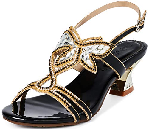 Yooprettyz Women Evening Heels Embellished Stud Butterfly Dress Party Bridal Sandals Black 7.5 #TOP27