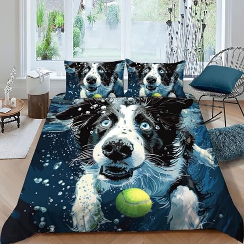 Parure de couette Border Collie fermeture éclair microfibre durable