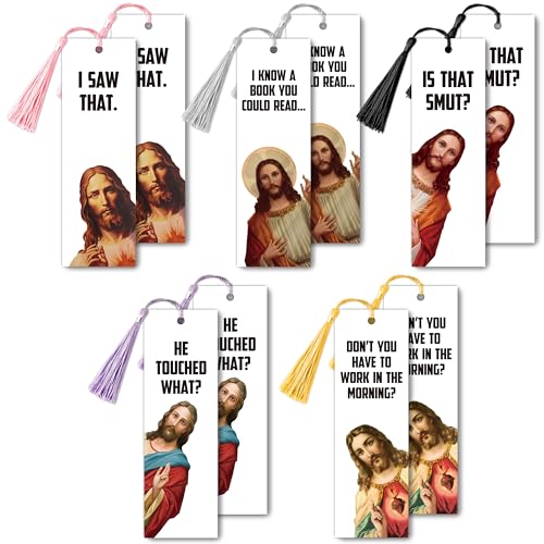 Peeking Jesus is that Smut Bookmark - 10Pcs Funny Jesus is Watching You Read Bookmarks with Tassel for Women Men Cute Unique Bookish Christmas Gifts for Readers Book Lovers