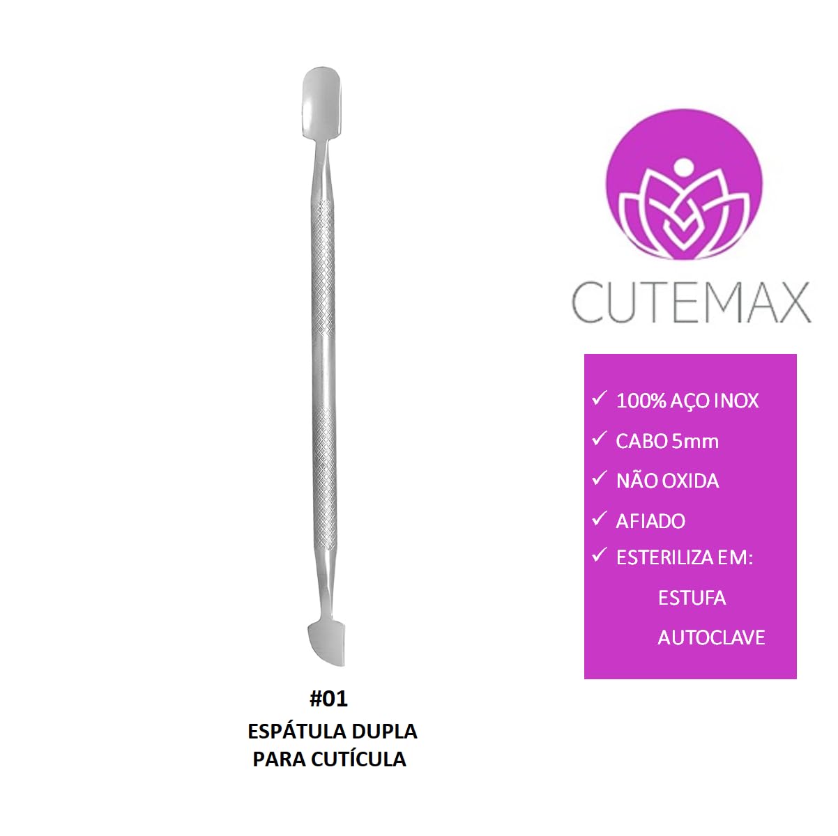 Kit Manicure Profissional 5 Itens Espátulas Palitos Aço Inox
