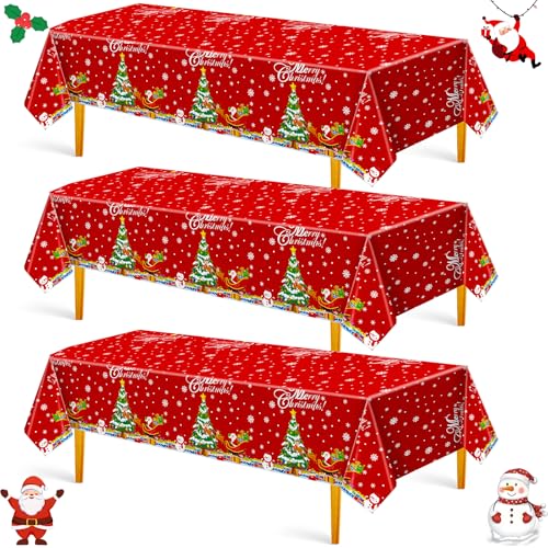3 Pcs Christmas Plastic Tablecloth Christmas Disposable Party Tablecloth 54" x 108" Santa Claus Snowman Tablecloths for Rectangle Tables Winter Xmas New Year Party Decoration