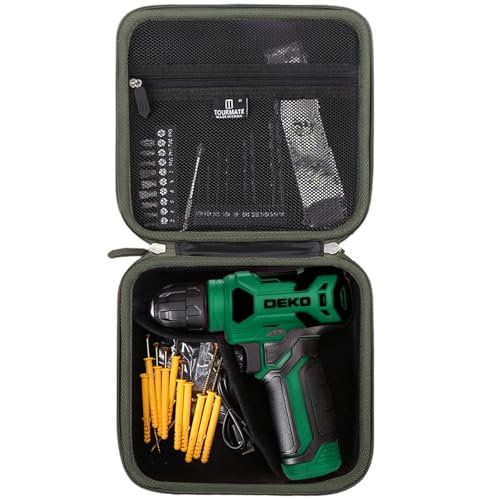 Étui pour perceuse sans fil DEKOPRO 8V et forets - Boîtier rigide vert kaki
