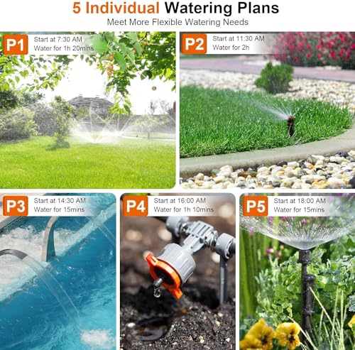 Image of Pinolex Water Sprinkler Timer for Self Watering Pots & Drip Irrigation Kit, Programmable Hose Timer with Backlight Display, 5 Watering Programs, Child Lock, Rain Sensing, Auto & Manual Modes