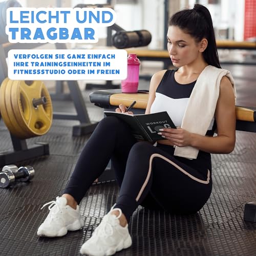 Fitness-Logbuch – Deutsche Sprache – Trainingsplaner – A5-Format, Grau Schwarz – Trainingstagebuch – Zielsetzung für Bodybuilding – von Workout Log