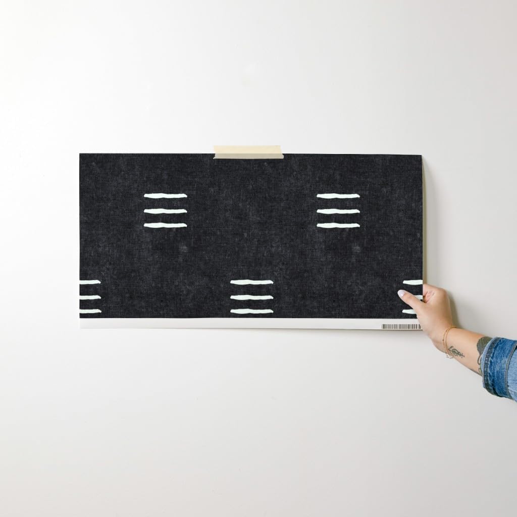 Peel & Stick Wallpaper Swatch - Mud Cloth Mudcloth Farmhouse Tribal Black White Modern Trendy Bohemian Custom Removable Wallpaper by Spoonflower