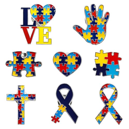 Autism Awareness Brooch Pins Colorful Autism Puzzle Piece Cross Heart Ribbon Design Inspirational Lapel Pin for Clothes Backpacks Accessories