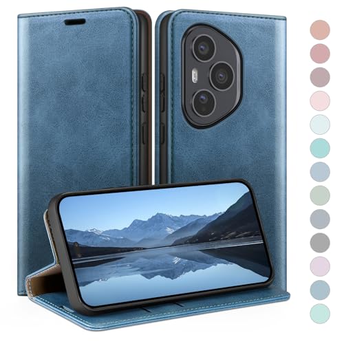 Coque Honor 400 Pro 5G en cuir premium avec rabat bleu