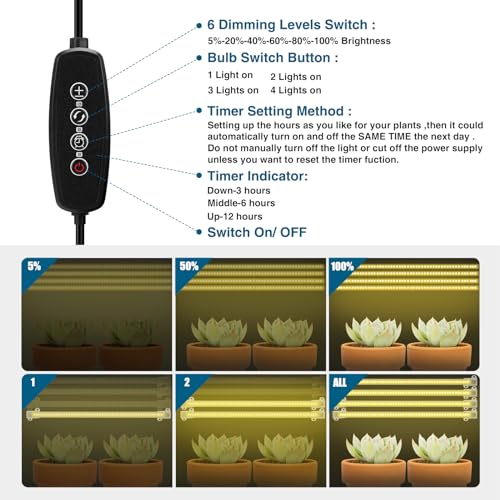 Image of Mosthink Grow Lights Full Spectrum, LED Grow Lights Strips for Indoor Plants,Plant Lights with Auto On Off Timer 3 6 12H,40W Dimmable 5500K White Plant Growing Lamp, 204 LEDs,4 Packs, F4 2024