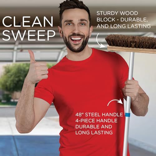 Image of LOLA Deck Scrub Brush, 9 inch x 3.5 inch Head w /Palmyra Bristles for Outdoor Cleaning, Removes Dirt & Grime from Patios, Decks, Grout, 1 Count