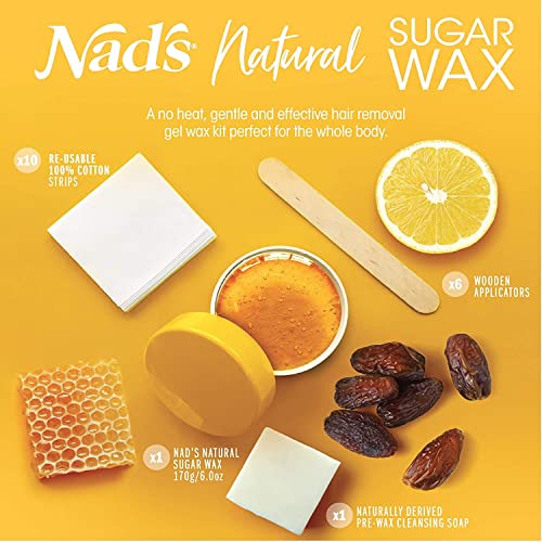 Nad's Sugar Wax Kit - Wax Hair Removal For Women - Body+Face Wax - All Skin Types - At Home Waxing Kit With 6 Oz Sugar Wax, Cleansing Soap, Wooden Spatula, Re-Usable Cotton Strips #TOP1
