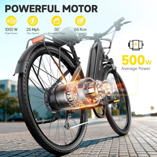 Image of TST Electric Bike for Adults, 1000W /750 Peak Ebike with 36V 10.4 /7.8Ah Battery, up to 50 Miles Range 25 MPH Electric Bicycle, 7 Speed, 26 inch E Bike for Commute