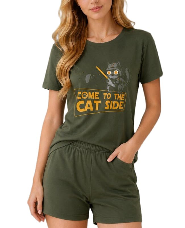 Women Cotton Night Suit Top & Shorts Set | Loose Fit Printed Nightwear Co Ord Set Stylish Western | Soft Breathable Sleepwear Shorts with Pocket for Women (Olive, 5XL)-image-44