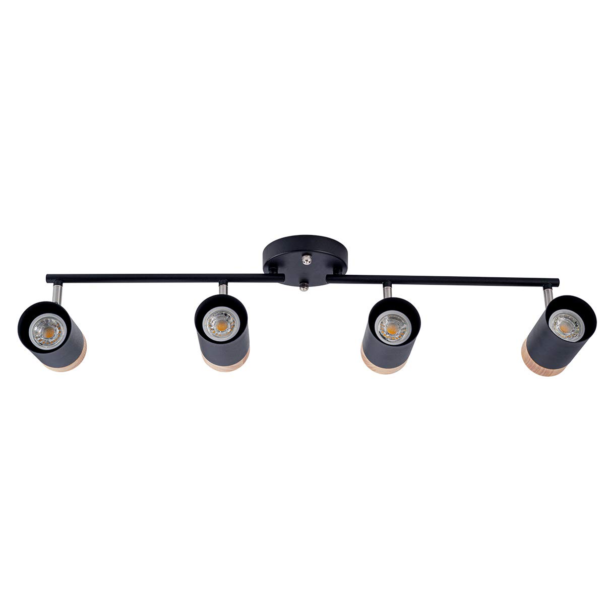 TeHenoo 32.26 inch Black Track Lighting, Natural Wood Accent,4-Light Adjustable Track Heads,GU10 Bulb Socket Track Lights for Living Room, Kitchen