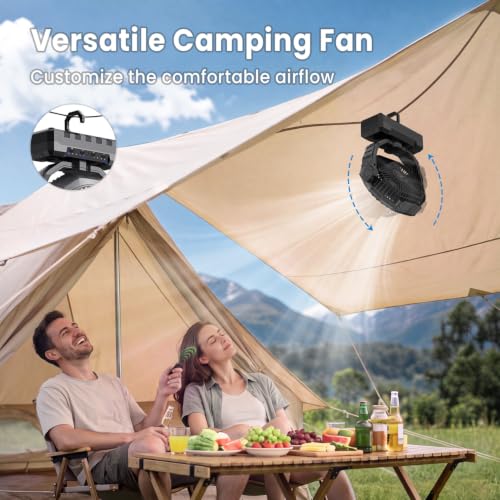 Image of FRIZCOL 3-in-1 Camping Fan - Portable Fans Rechargeable - 24000mAh Battery Powered Fan with Light for Indoor, Outdoor, Tent, Travel, Fishing, Jobsite, Gifts for Men Dad Him - Black