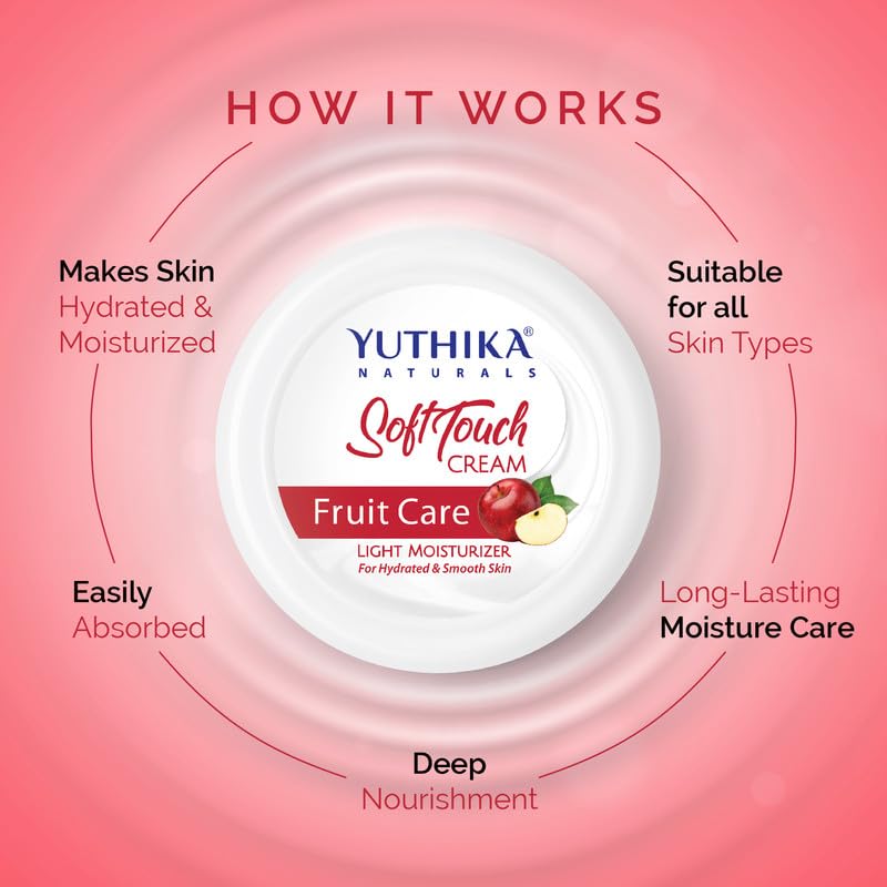 Image of Yuthika Fruit Care Moisturizer Cream 300 ml - Light, Non-Sticky Face, Hand & Body Cream for Instant Hydration, Deep Nourishment & Soft, Glowing Skin (All Skin Types)