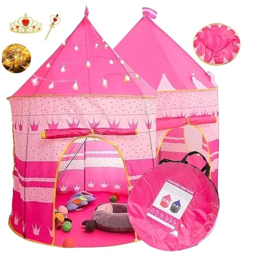 Casitas, Video On Demand Hakoo Castillo Casa de Princesa para Niñas Niños - con LED Luces Estrella,Tiara & Varita Accesorios Casas de Campaña para Portatil Playhouse Juguete Plegable...