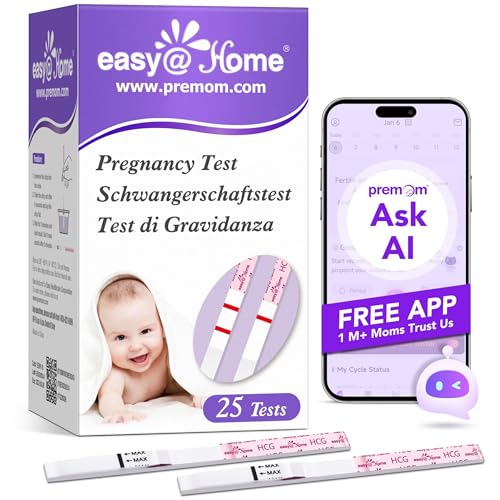 Test di Gravidanza Precoce: Easy@Home 25 Test Gravidanza 10mIU/ml Rilevamento Rapido & Risultato Rapido con l'APP Premom Italiana - Risultati Accurati e Affidabili - 25 HCG Tests