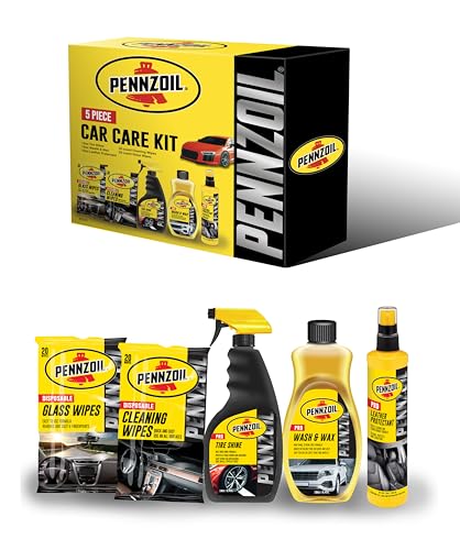 BLACK+DECKER Pennzoil 5-Piece Car Care Kit: Tire Shine, Wash & Wax, Leather Care, Glass Cleaner, & Cleaning Wipes - Complete Auto Care Set for a Showroom Finish!