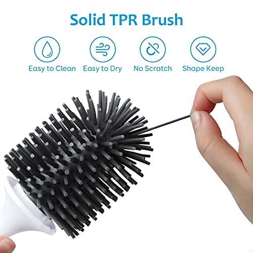 Image of Silicone Toilet Brush and Holder, Bathroom Toilet Bowl Cleaner Brush with No Scratch TPR Soft Bristles, Vented Holder and Anti-Slip Handle, Wall Mount /Freestanding, Grey