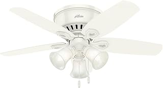 Hunter Builder Indoor Low Profile Ceiling Fan with LED Light and Pull Chain Control, 42", White