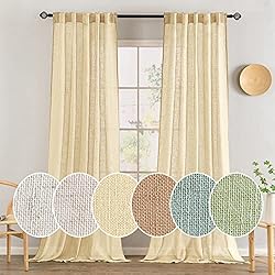 Cortinas Para Balcones MIULEE Juego de Cortinas de Lino Translúcido de Dos Piezas Cortinas Modernas para Dos Puertas de Balcón Cortinas para Salón Dormitorio 2 Piezas Beige 215x140cm (HxL)