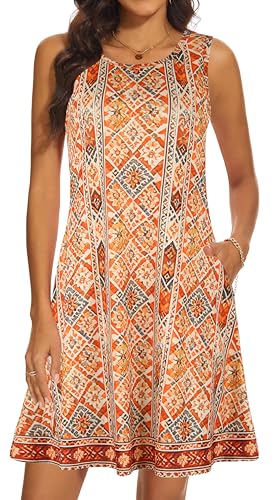 Image of Summer Dresses for Women 2026 Casual Sundresses Beach Cover Ups Sleeveless Tshirt Swing Dress with Pockets