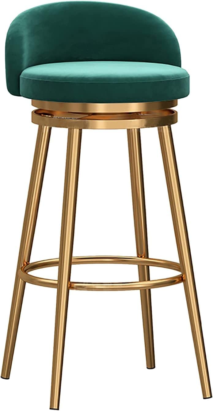 IUokLU Modern Green Swivel Bar Stools 360° Swivel Kitchen Stools with Backrest and Footrest Stylish Bar Chairs for Counter and Kitchen Island(1pcs-Seat H65cm)