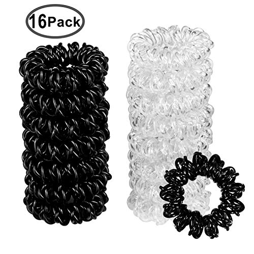 Black And Transparent Spiral Hair Ties No Crease Hair Coil Set Hair Ring Phone Cord Traceless Elastic Hair Ties Ponytail Holder Rubber Bands Girls Woman Hair Accessory, 8 pack/Color,16 pack