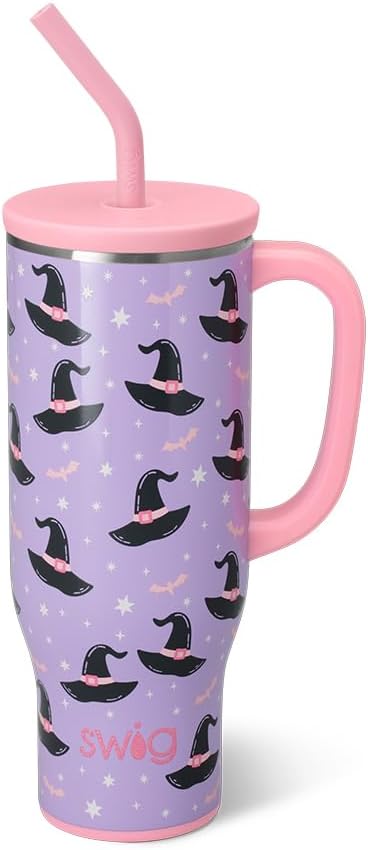 Swig Life 30oz Mega Mug, Halloween 30oz Tumbler with Handle and Straw, Large Insulated Tumblers, Cup Holder Friendly Travel Mug, Stainless Steel 30 oz Tumbler, Insulated Water Bottle (Spellbound)