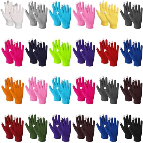 Handepo 24 Pairs Winter Gloves Warm Touchscreen Homeless Gloves Stretchy Knit Multicolor for Men...