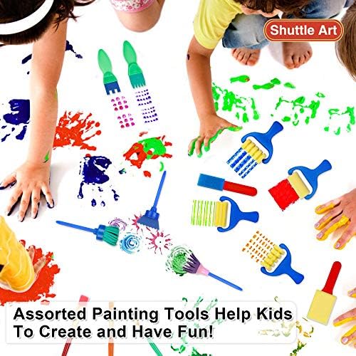 Washable Finger Paint Set, Shuttle Art 46 Pack Kids Paint Set with 14 Colours(60ml) Finger Paints, Brushes, Finger Paint Pad, Sponge, Palette, Smock, NonToxic for Toddlers Early Education