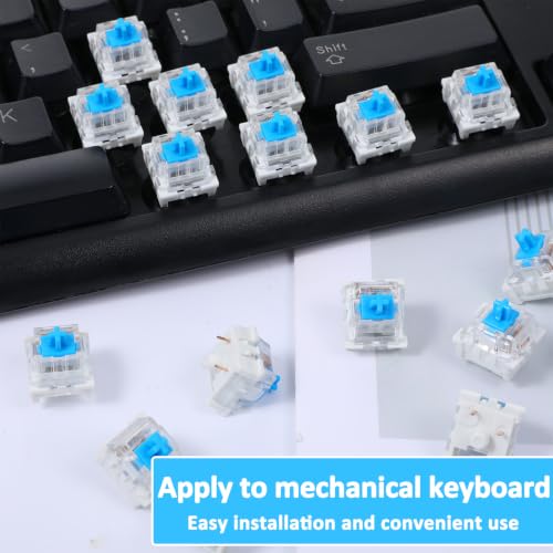 Image of 87 Pieces Blue Mechanical Keyboard Switches, 3 Pin Pre-Lubricated Clicky Key Switches, Dustproof and Waterproof Keyboard Accessories for Mechanical Gaming Keyboard