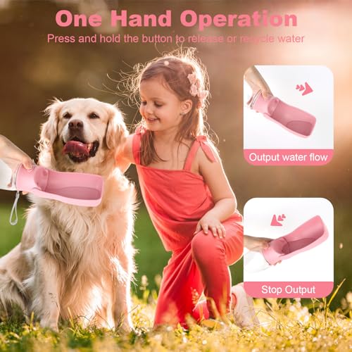 VFANDV Tragbare Haustier Trinkflasche, Trinkflasche Hunde, Hundewasserflasche, 180°Faltbare Hund Katze Haustiere Auslaufsicher Wasserflasche für Täglich Spazieren Gehen Reisen Campen (Rosa, 350ML)