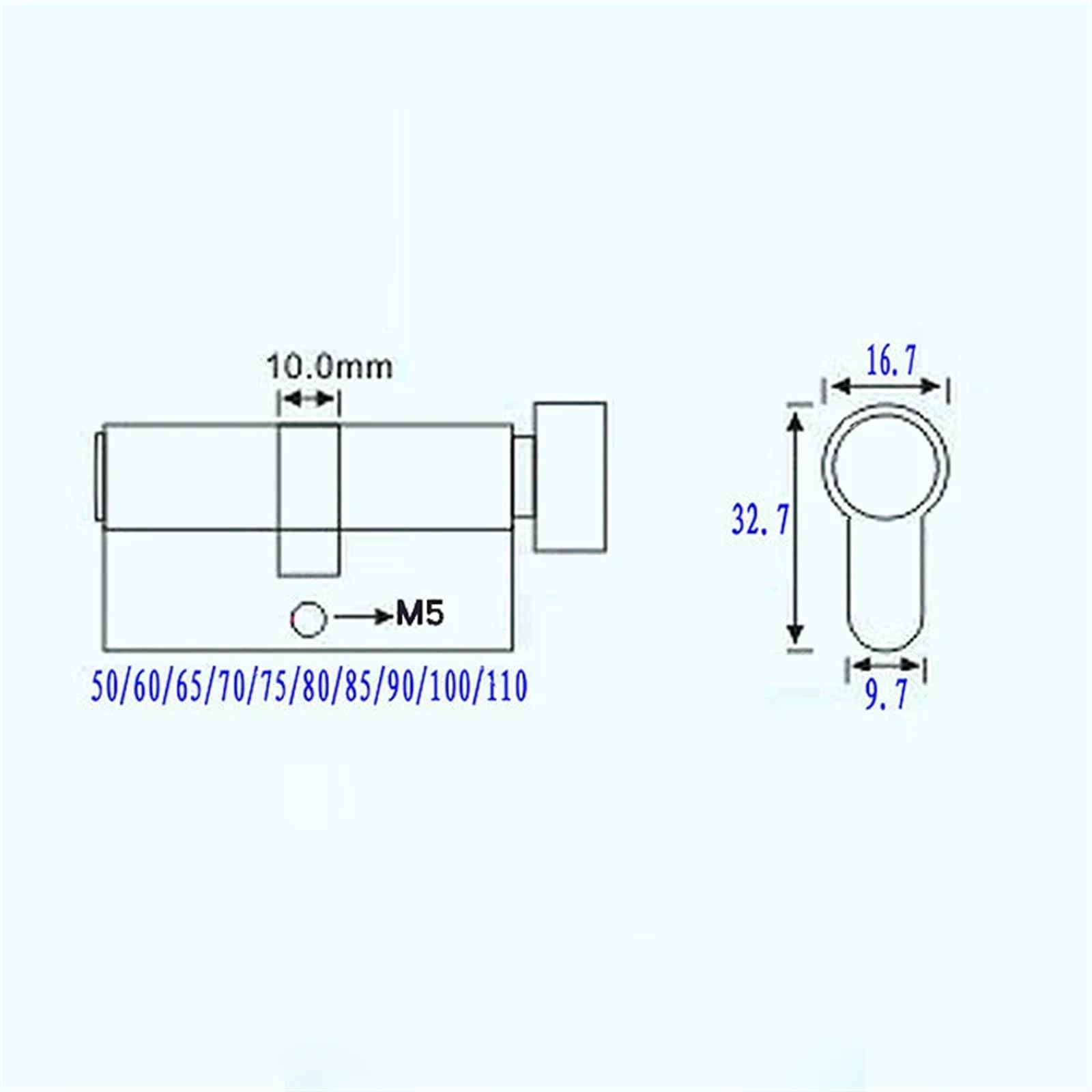 Cilindro della porta 55 60 65 70 75 80 85 90mm Cilindro della serratura in rame Interno Camera da letto Soggiorno Maniglia Chiusura a chiave in ottone 1 Pz(DC-80MM)