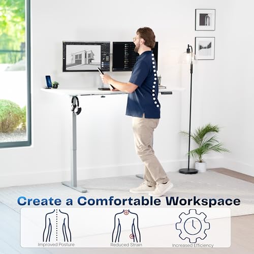 Image of VIVO Electric 63 x 32 in Standing Desk, Memory Height Adjustment, 1B Series, Holds 220 lbs, White Top Gray Frame, DESK-KIT-1G1W